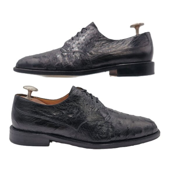 Mezlan Platinum Exotic Full Quill Ostrich Dress Shoes Men\'s 11.5M Black Oxfords main image 7